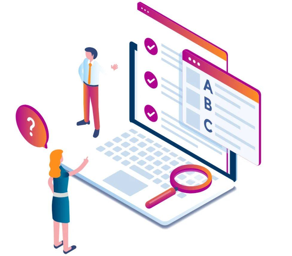 Illustration of a woman looking at a laptop showing her audit