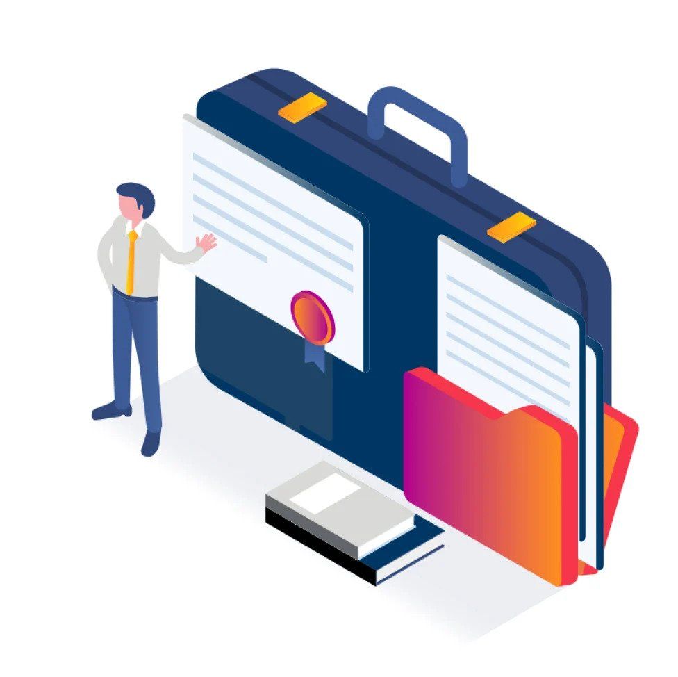 Illustration of a briefcase with important documents inside
