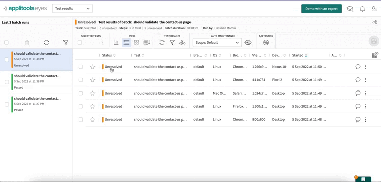 Changes in the status when running the automation testing due to a visual change.