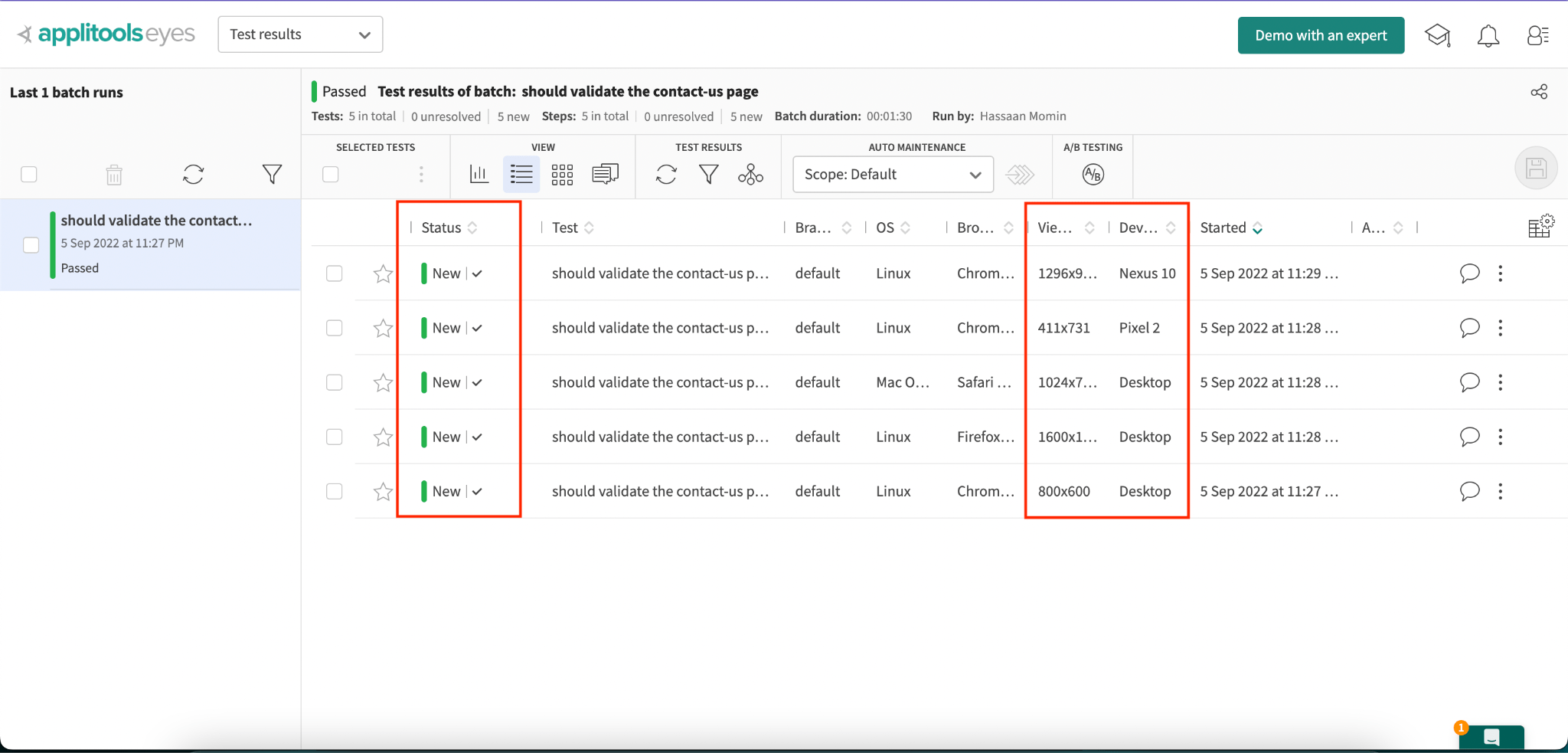 Command for executing the sample test in the visual AI test automation tool
